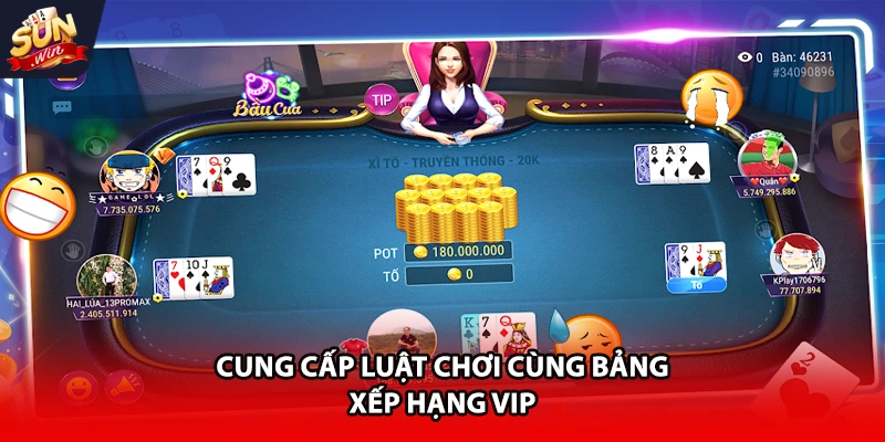 Cung cấp luật chơi cùng bảng xếp hạng VIP